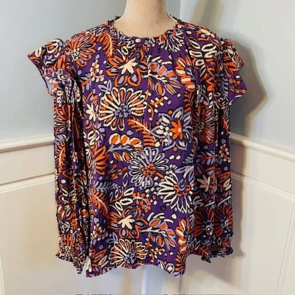 NWT Oddi Plus Size Ruffle Puff Long Sleeve Floral Top 1X NEW - Picture 3 of 8